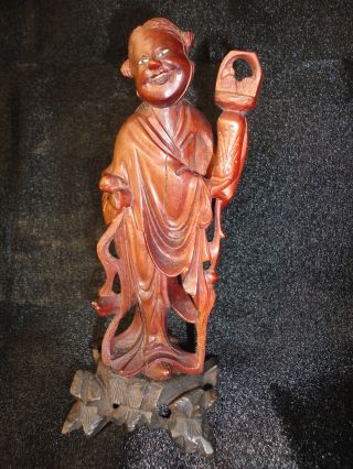 Old Chinese Hand Carved Wood Figurine Height Seven Inches photo