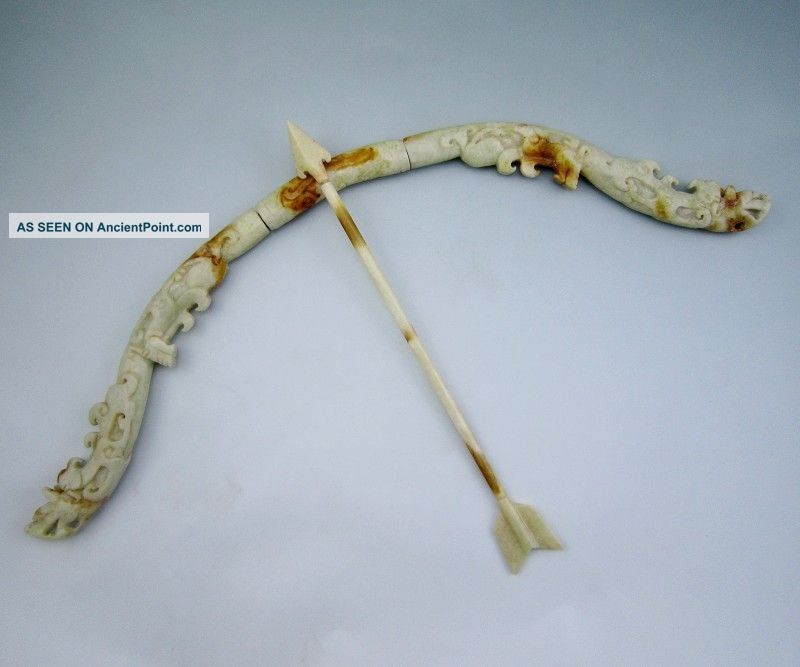 Antique Chinese Old Jade Carved Dragon Phoenix Bow And Arrow Other photo