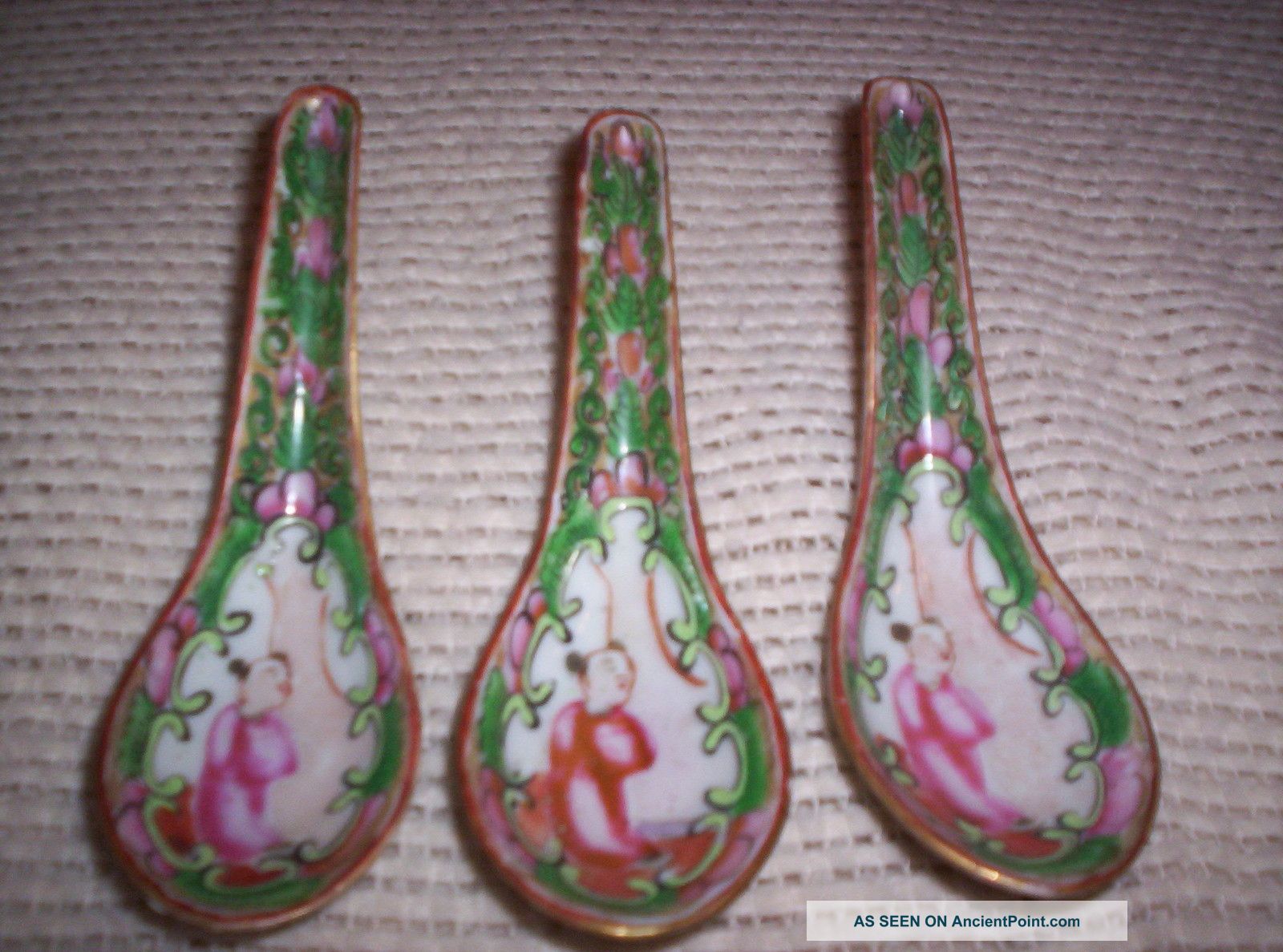 3 Rose Medallion Spoons (mid 1800 ' S).  Hand Painted Other photo