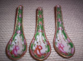 3 Rose Medallion Spoons (mid 1800 ' S).  Hand Painted photo