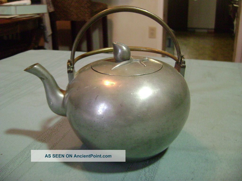 Antique Signed Chinese Pewter Double Handle Teapot Teapots photo