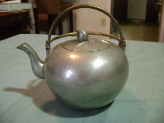 Antique Signed Chinese Pewter Double Handle Teapot photo