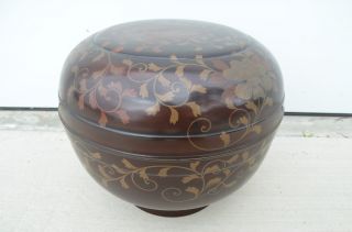 Huge Japanese Daimyo Mingei Lacquer Makie Bowl With Lid,  Rare,  Edo,  Samurai photo