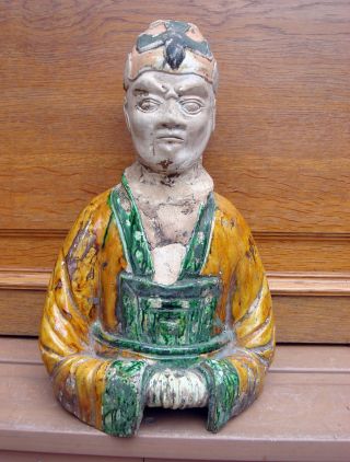 Antique Asian Chinese Tang Ming Dynasty Emperor Sancai Glazed Statue Bust photo