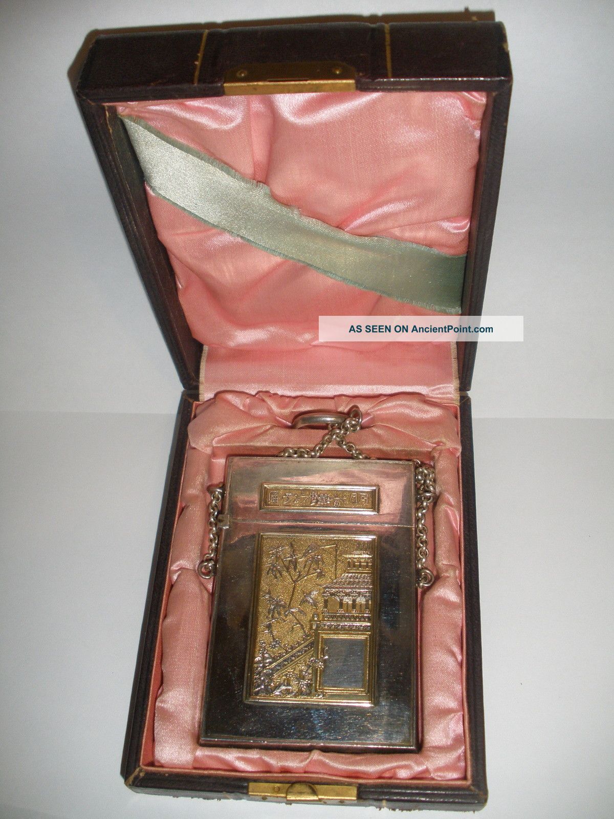 Exquisite Antique Chinese Fine Detailed Gold Wash Card Case In Box Boxes photo