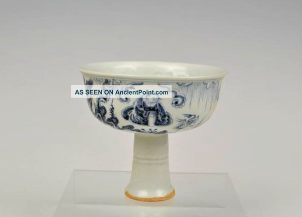 Chinese Blue And White Porcelain Stem Bowl Figure Bowls photo