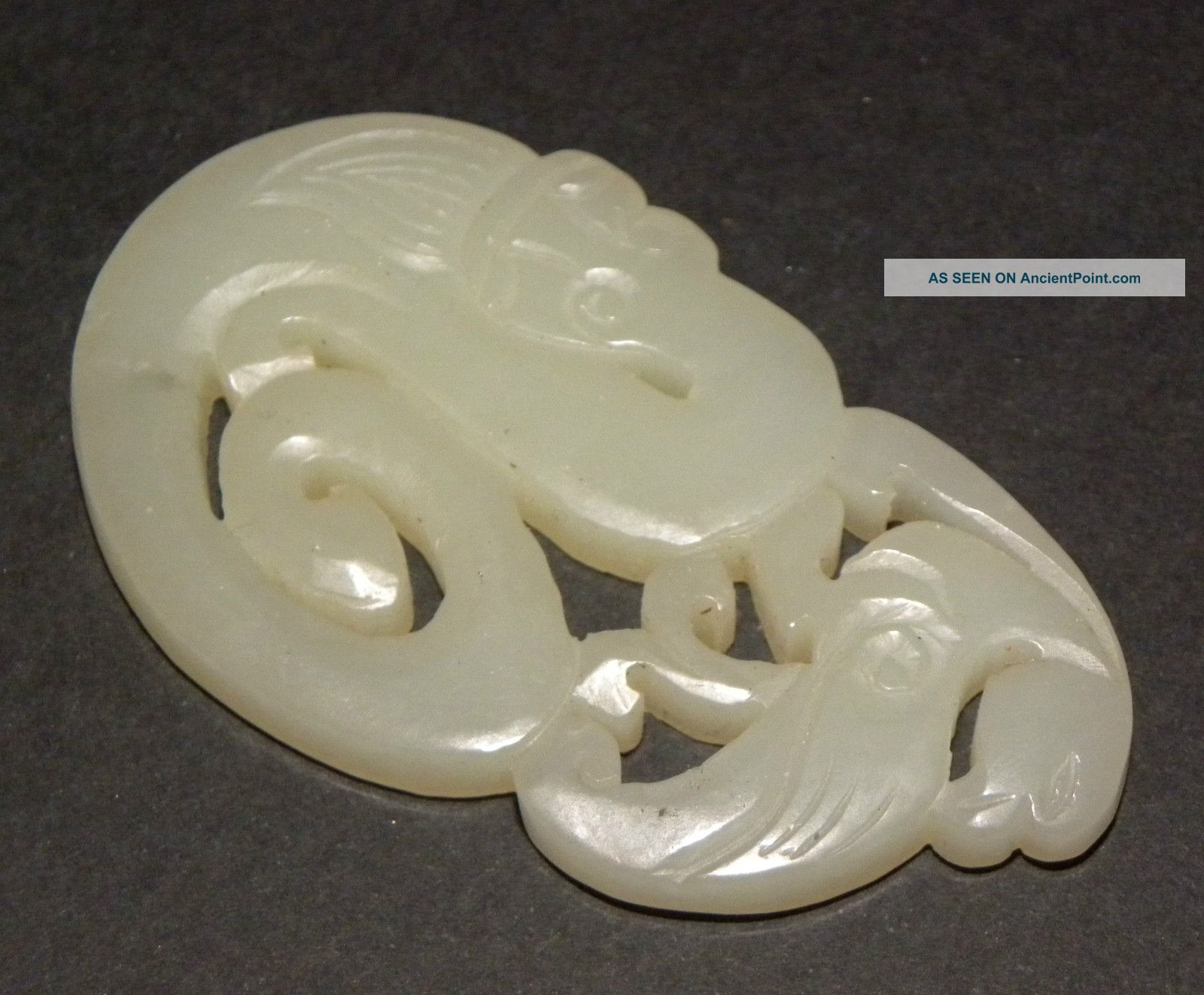 Antique Chinese Carved White Jade Figural Pendant Amulet Beasts Bird Amulets photo