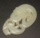 Antique Chinese Carved White Jade Figural Pendant Amulet Beasts Bird Amulets photo 3
