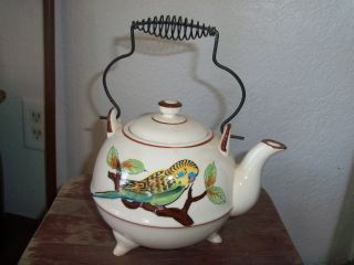 Vintage Hand Painted Porcelain Teapot W/ Wire Bailed Handle - - Japan photo