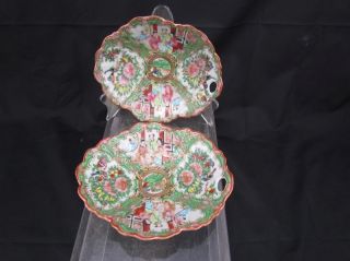 2 Oval Antique Chinese Rose Medallion Porcelain Dishes Nr photo