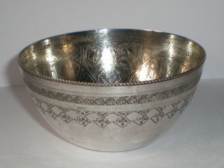 Amazing Engraved Solid Silver Egyptian Bowl Islamic Middle East Alexandria 1939 photo