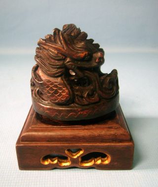 Vintage Hand Carved In Wood ' Dragon ' On Stand C Early 1900s C photo