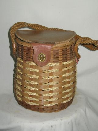 Antique Asian Basket Bag Hand Made In Japan By Sharonne Closed Lid Lined photo