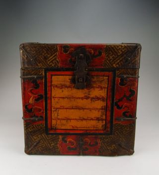 One Tibetan Wooden Casket Painted With Traditional Tibetan Motif photo