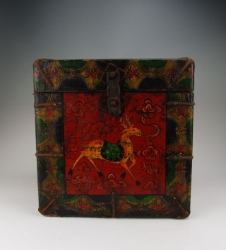 One Tibetan Wooden Casket Painted With Traditional Tibetan Motif photo