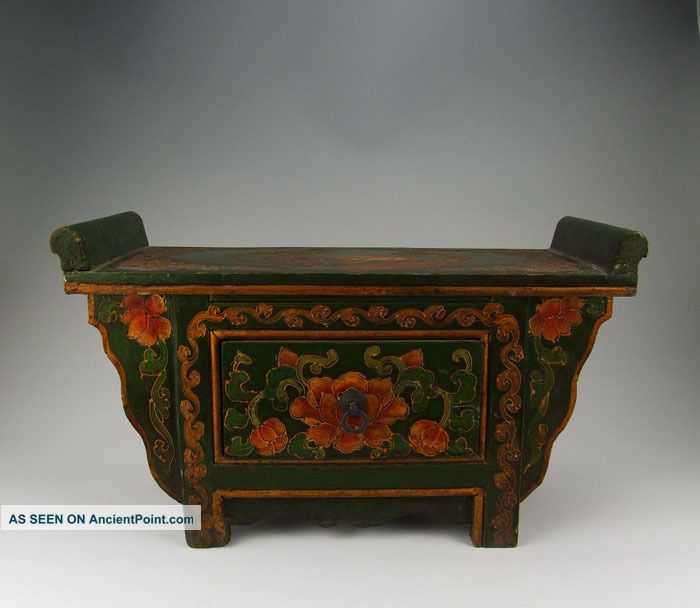 One Tibetan Painted Wooden Desk - Shaped Casket Vases photo