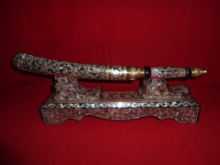 Numpee Iron Magic Knife Sword With Base Thai Pattern Yantra Sword Very Rare photo