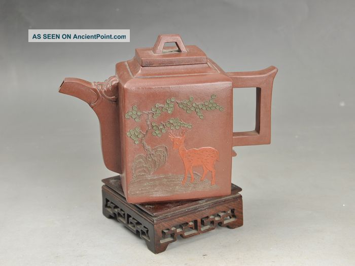 Antique 19th Century Chinese Yixing Teapot Painting Sika Deer Teapots photo