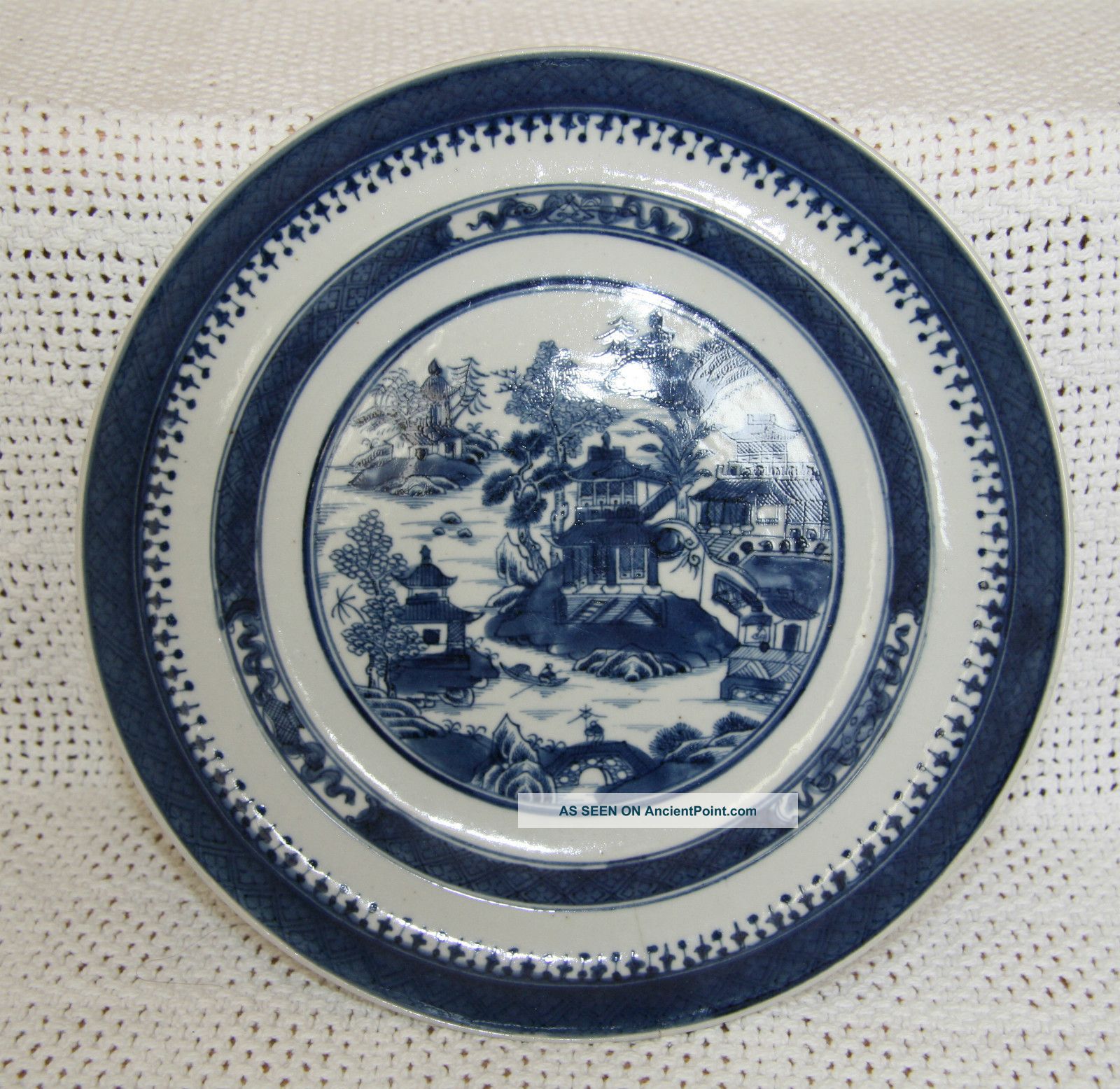 Antique Chinese Blue & White Canton Nanking Plate Early 19th Century Plates photo