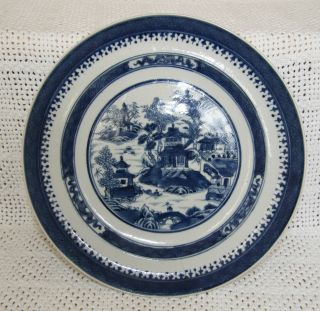 Antique Chinese Blue & White Canton Nanking Plate Early 19th Century photo