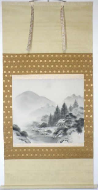 Japanese Kakejiku Hanging Scroll: Monochrome Landscape Painting N479 photo