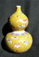 Antique Chinese Double - Gourd Vase Enamel Bats Design On Mustard Field Signed Vases photo 2