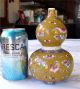 Antique Chinese Double - Gourd Vase Enamel Bats Design On Mustard Field Signed Vases photo 4