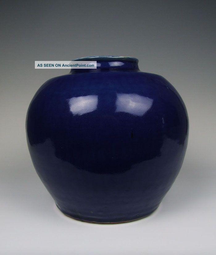 One Large Monochromatic Blue Glazing Porcelain Pot Vases photo