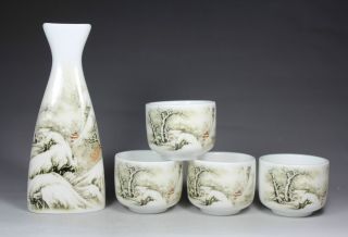 Chinese Old Porcelain Handwork Painting Snowscape Set Of Cup And Pot photo