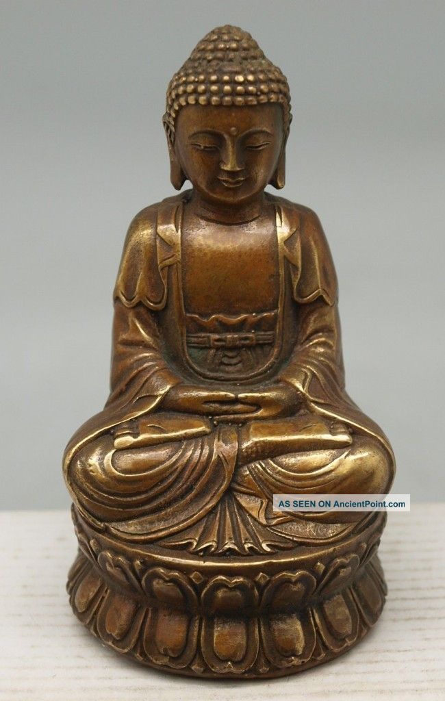 Oriental Chinese Bronze Buddha Statue - 12cm High - Seated - Praying Buddha photo