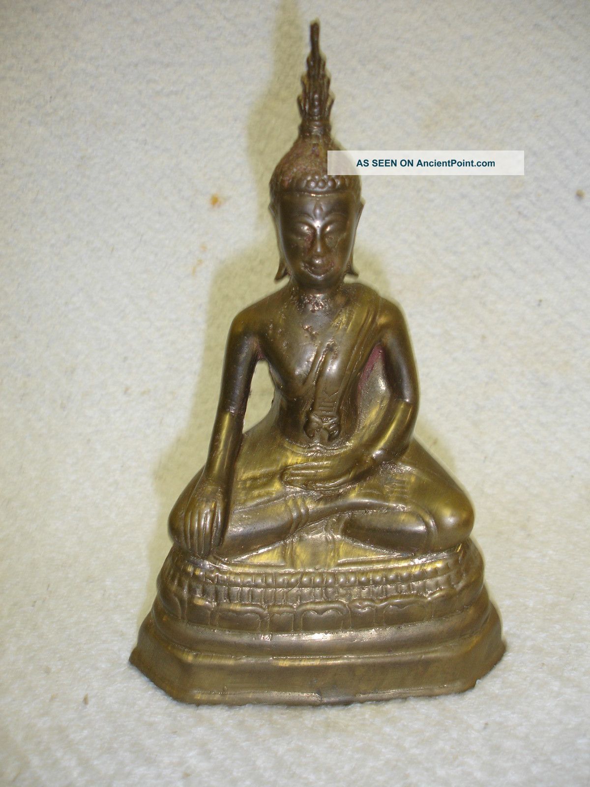 Vintage Brass Sand Cast Tibetan Buddha Statue 8 