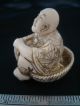 Antique Oriental Japanese Chinese Faux Ivory Oxbone Netsuke Signed Carved Figure Netsuke photo 1