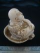 Antique Oriental Japanese Chinese Faux Ivory Oxbone Netsuke Signed Carved Figure Netsuke photo 3