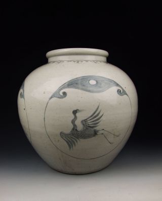 Yuan Dynasty Blue Underglaze Decoration Porcelain Pot With Immortal Crane And Ba photo