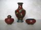 Vintage Early 1900 ' S Chinese Cloisonne Vase W/ Salt Celler & Pepper Shaker Set Other photo 6