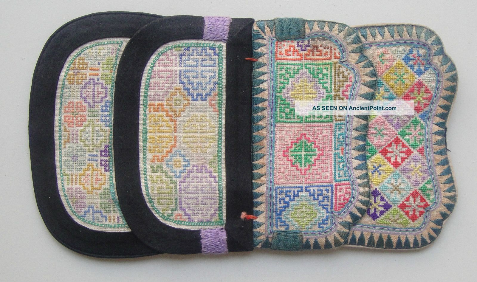 Antique Chinese Embroidered Purse 19th Century Unique Set Of 2 Robes & Textiles photo