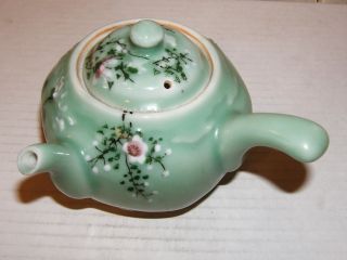 A Lovely Old Handwork Molded Celadon Yokode Kyusu Side Handled Teapot,  Unmrkd photo