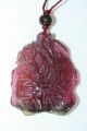 Antique Chinese Watermelon Tourmaline Double Fish Lotus Pendant Necklace Necklaces & Pendants photo 1