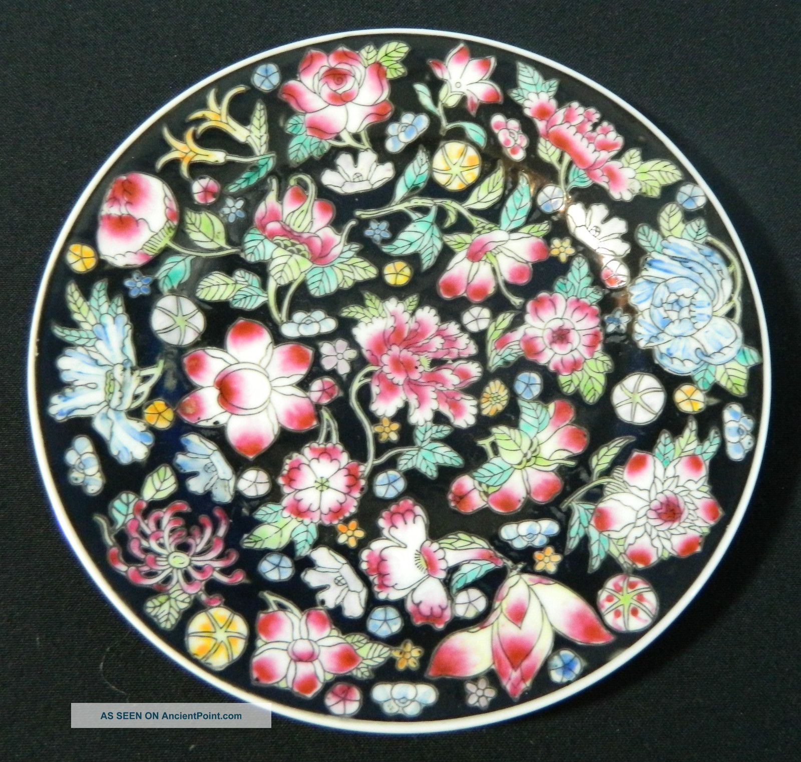 Six Chinese Mille Fleur Or Millifleur Famille Noir Vintage Set Of Plates Plates photo