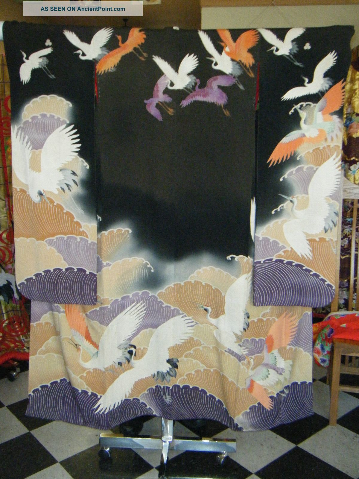 Vintage Hand - Painted Kimono With Cranes - Rare Other photo
