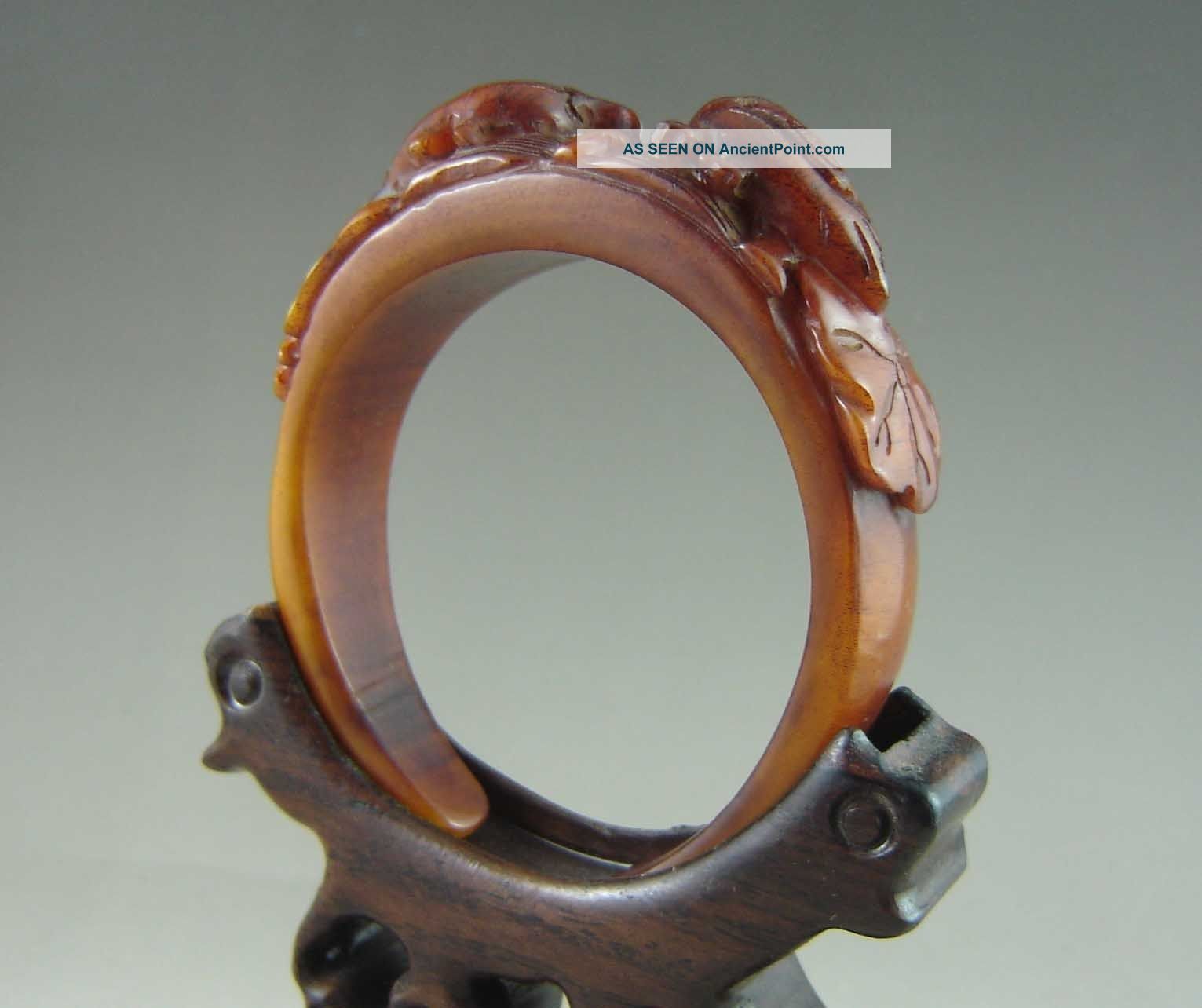 Old Chinese 100% Ox Horn Hand Carved Yuanyang Braceelt Bangle Bracelets photo