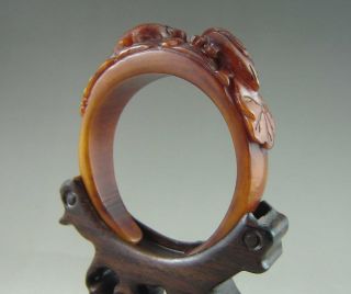 Old Chinese 100% Ox Horn Hand Carved Yuanyang Braceelt Bangle photo