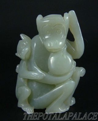 Old Chinese Nephrite Celadon Jade Double Monkey Toggle/statue 18/19thc photo