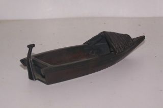 Antique Japanese Bronze Sampan Boat Scroll Weight Signed photo