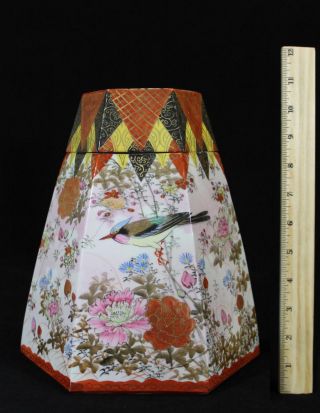 Antique Large Unique Octagon Japanese Kutani Covered Jar Box Nr photo