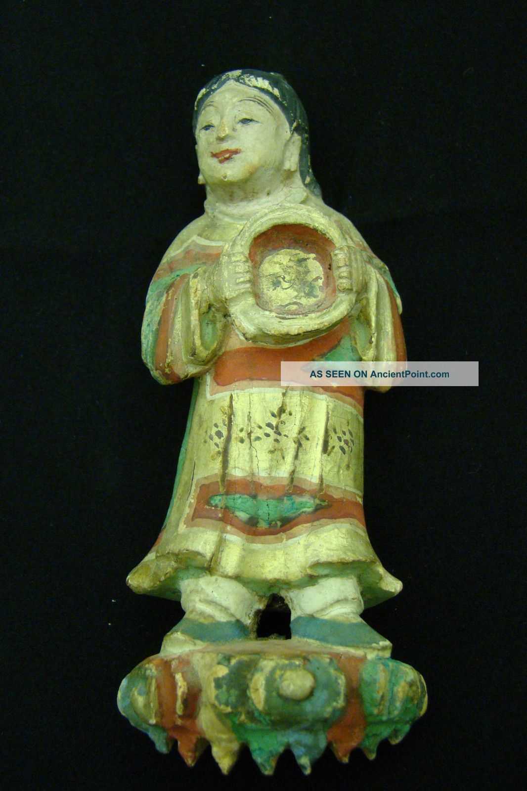 Gorgeous Antique Hand Painted & Carved Chinese Woman W/t Basket 19th Century Men, Women & Children photo