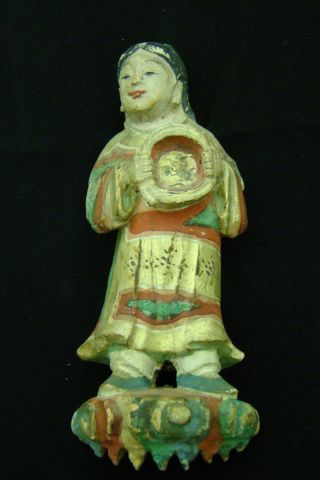 Gorgeous Antique Hand Painted & Carved Chinese Woman W/t Basket 19th Century photo