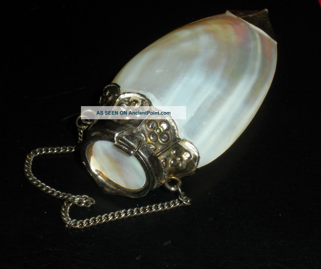 Antique Shell Sterling Silver Cricket Box Asian Chinese Japanese Natural Shells Boxes photo