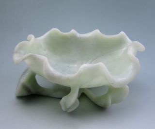 773g Chinese Hetian Jade Carved Lotus Leaf Brush Washer Nr photo