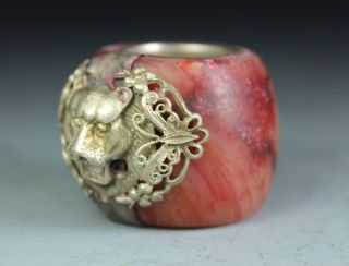 Chinese Old Jade Handwork Leo Butterfly Ring photo
